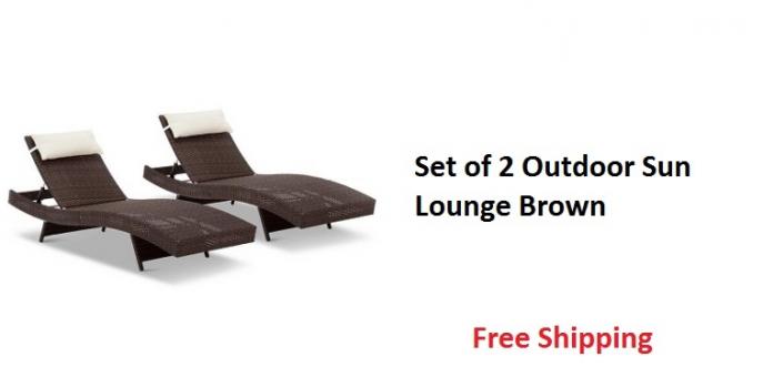 Set of 2 Outdoor Sun Lounge Brown